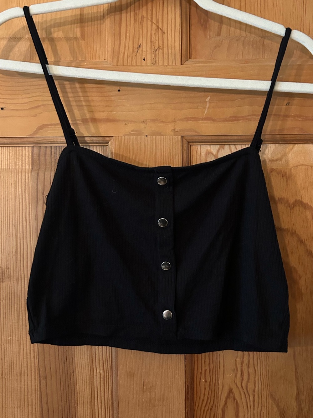 Heart Hips Black Ribbed Button-Front Cropped Cami